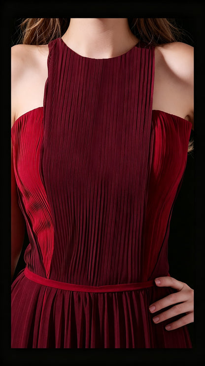 Chic A-line Red Evening Gowns Halter Chiffon Long Formal Dress LFNL0682