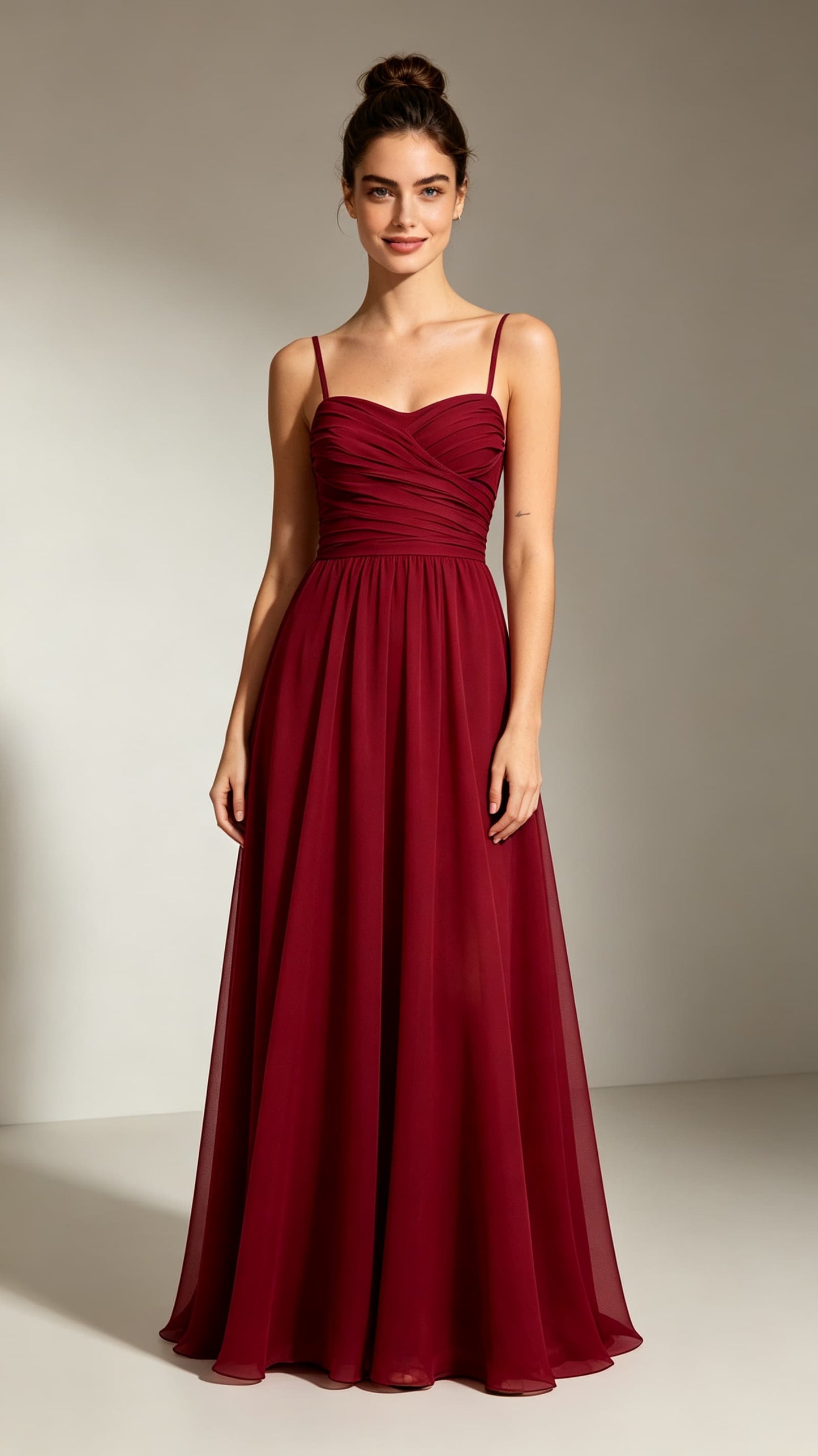 Lovely A-line Red Evening Gowns Straps Chiffon Maxi Dress LFNL0781