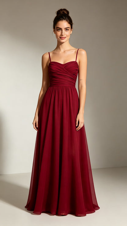 Lovely A-line Red Evening Gowns Straps Chiffon Maxi Dress LFNL0781