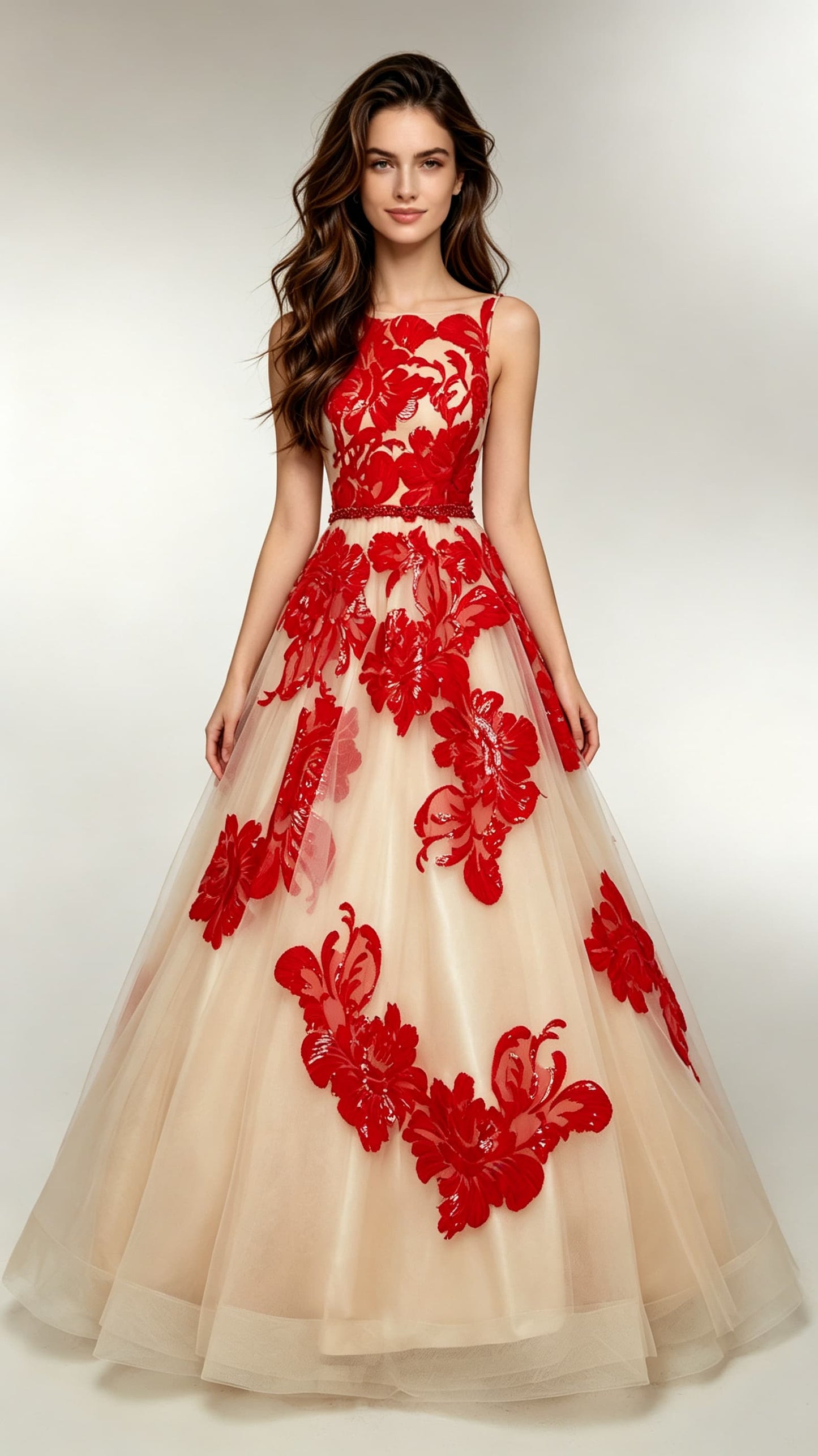 Romantic A-line Red Evening Gowns Straps Tulle Long Formal Dress LFNL0686