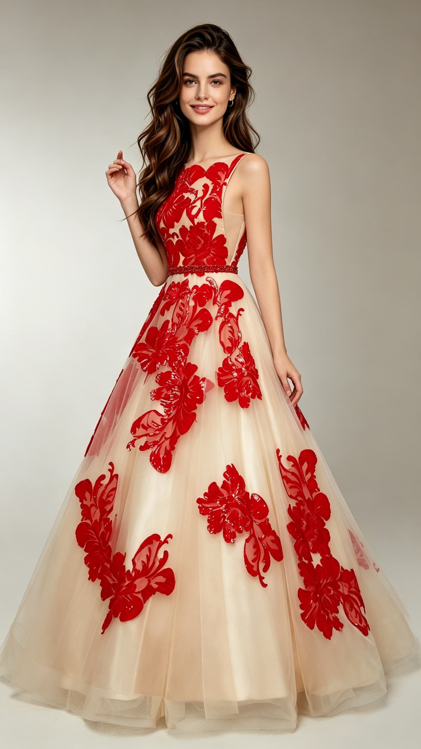 Romantic A-line Red Evening Gowns Straps Tulle Long Formal Dress LFNL0686