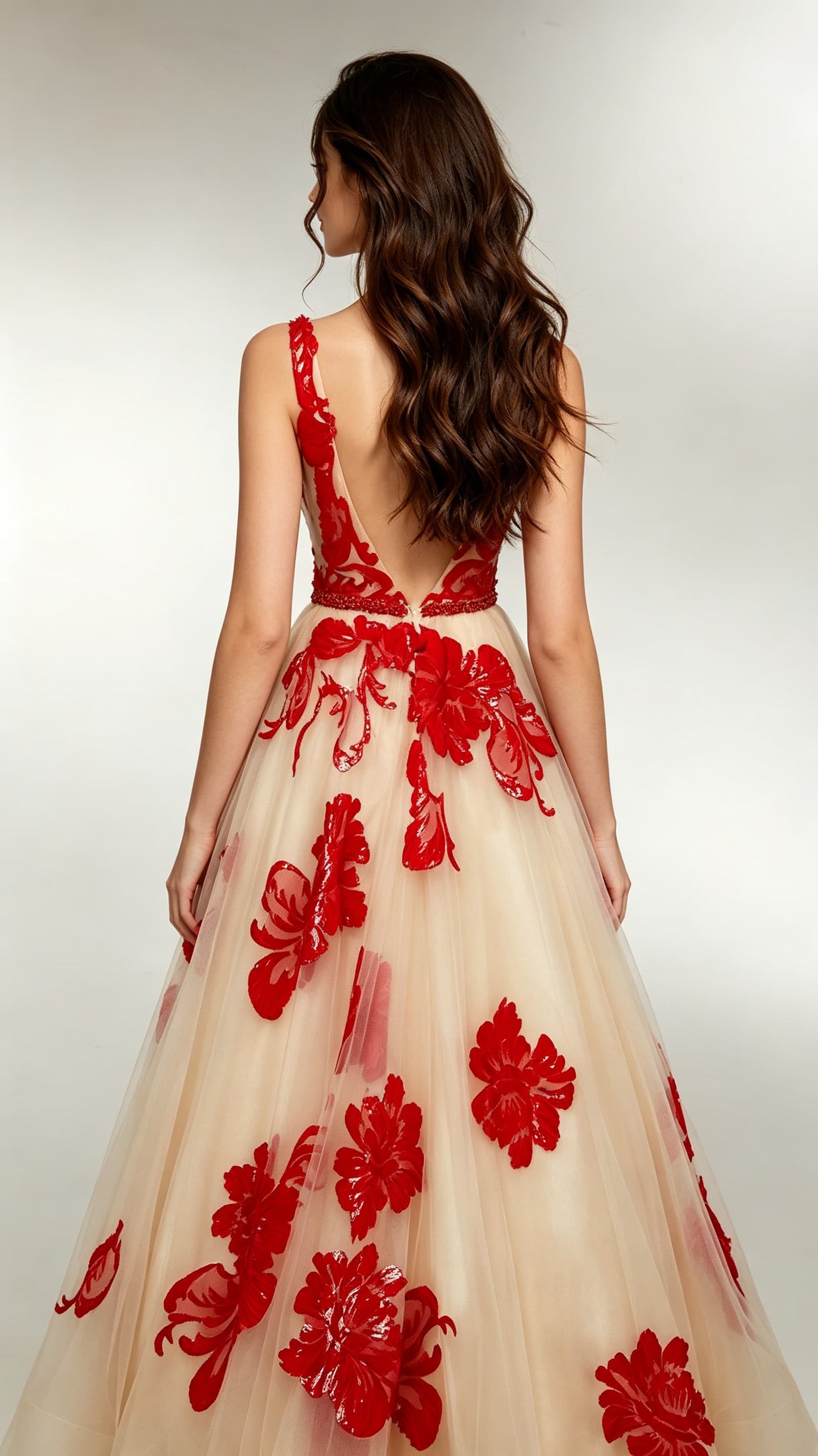 Romantic A-line Red Evening Gowns Straps Tulle Long Formal Dress LFNL0686