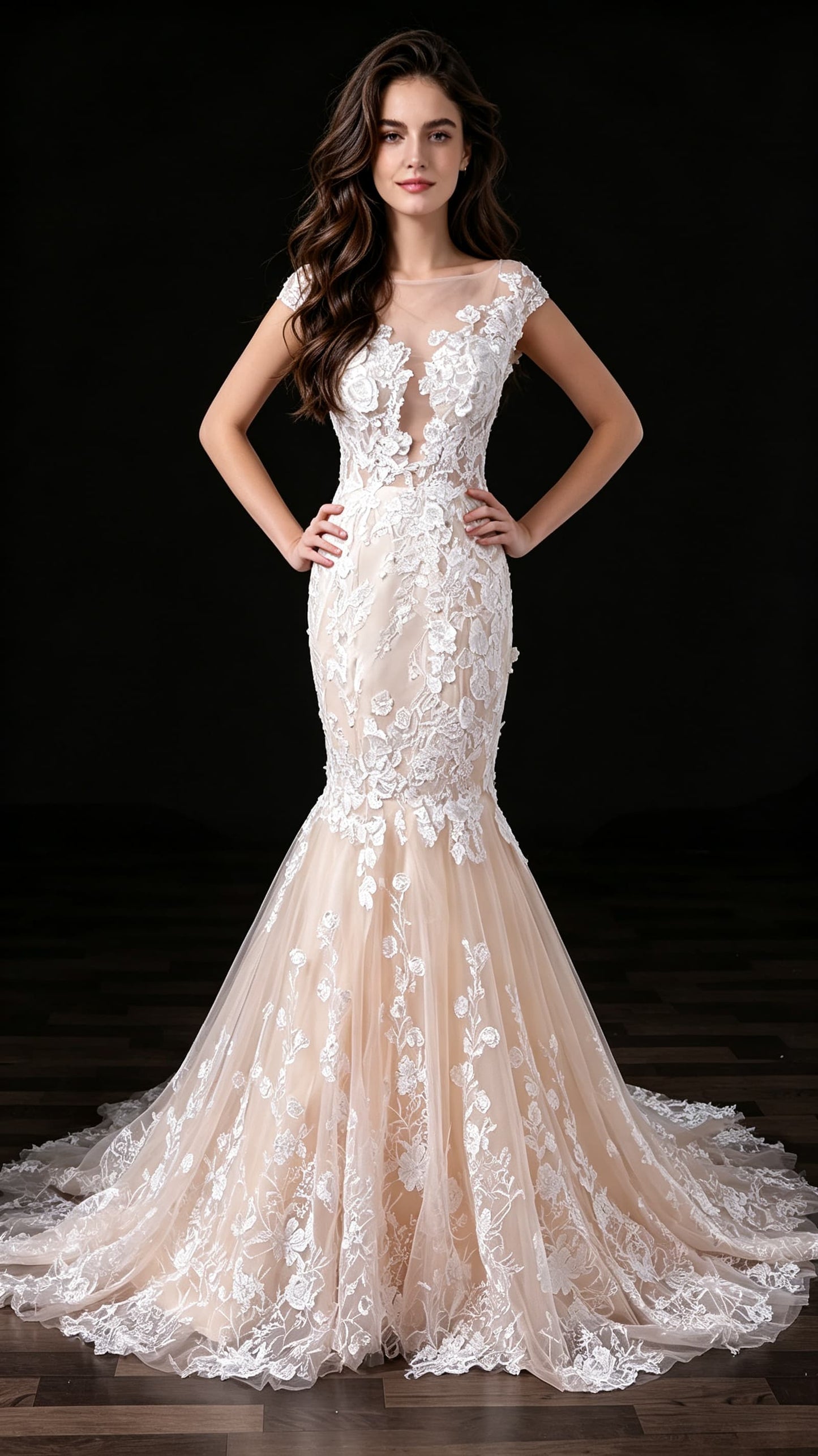Dreamy Mermaid White Wedding Dress Round neck Organza Long Formal Dress LFNL0684