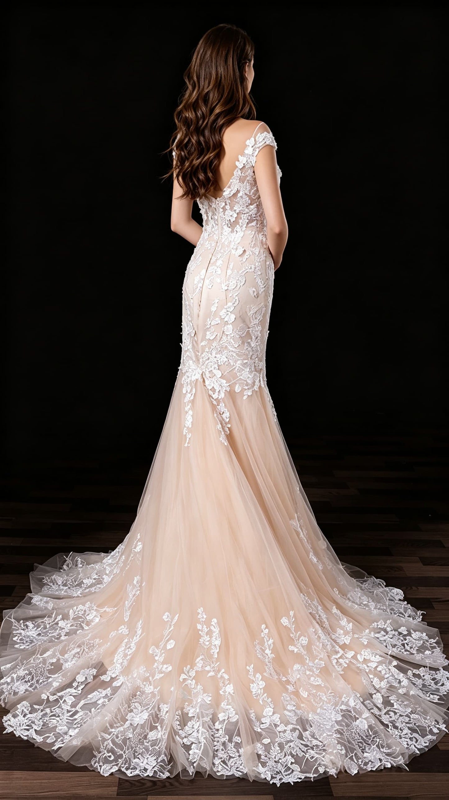 Dreamy Mermaid White Wedding Dress Round neck Organza Long Formal Dress LFNL0684