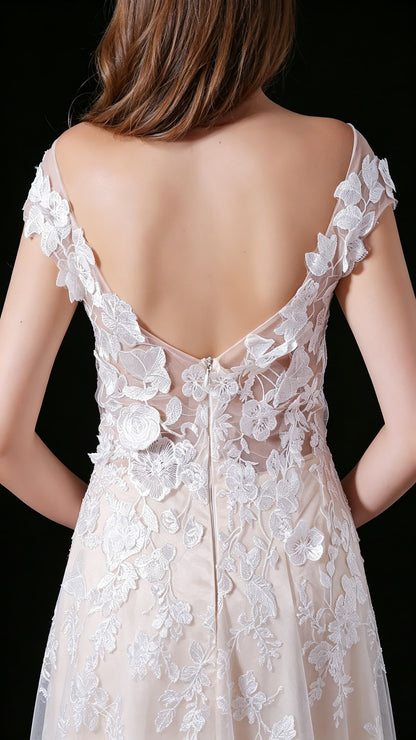 Dreamy Mermaid White Wedding Dress Round neck Organza Long Formal Dress LFNL0684