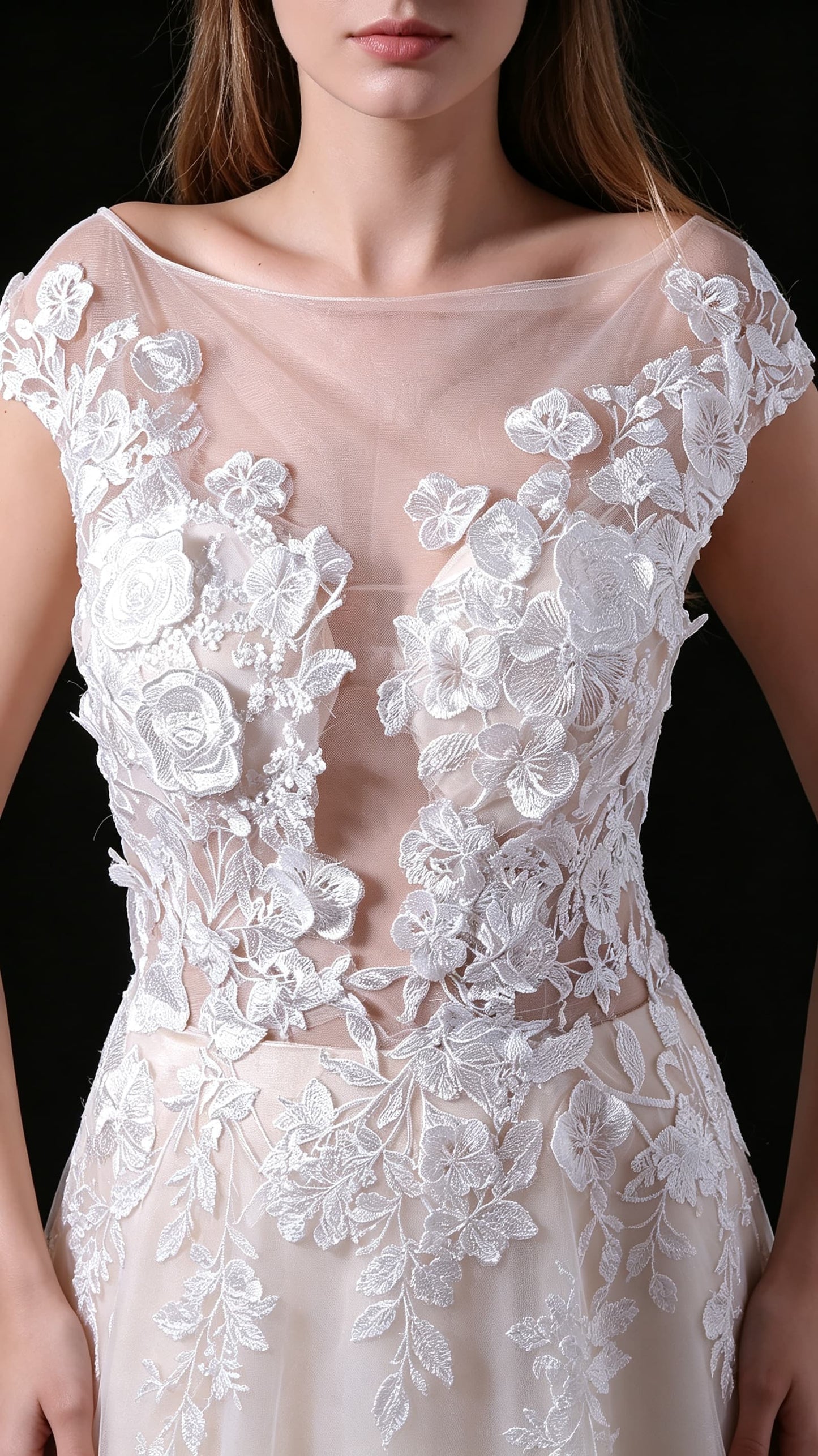 Dreamy Mermaid White Wedding Dress Round neck Organza Long Formal Dress LFNL0684