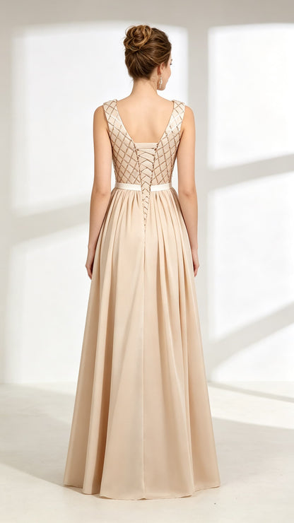 Beautiful tailored A-line Yellow Evening Dress V Neck Chiffon Long Formal Dress LFNL0608