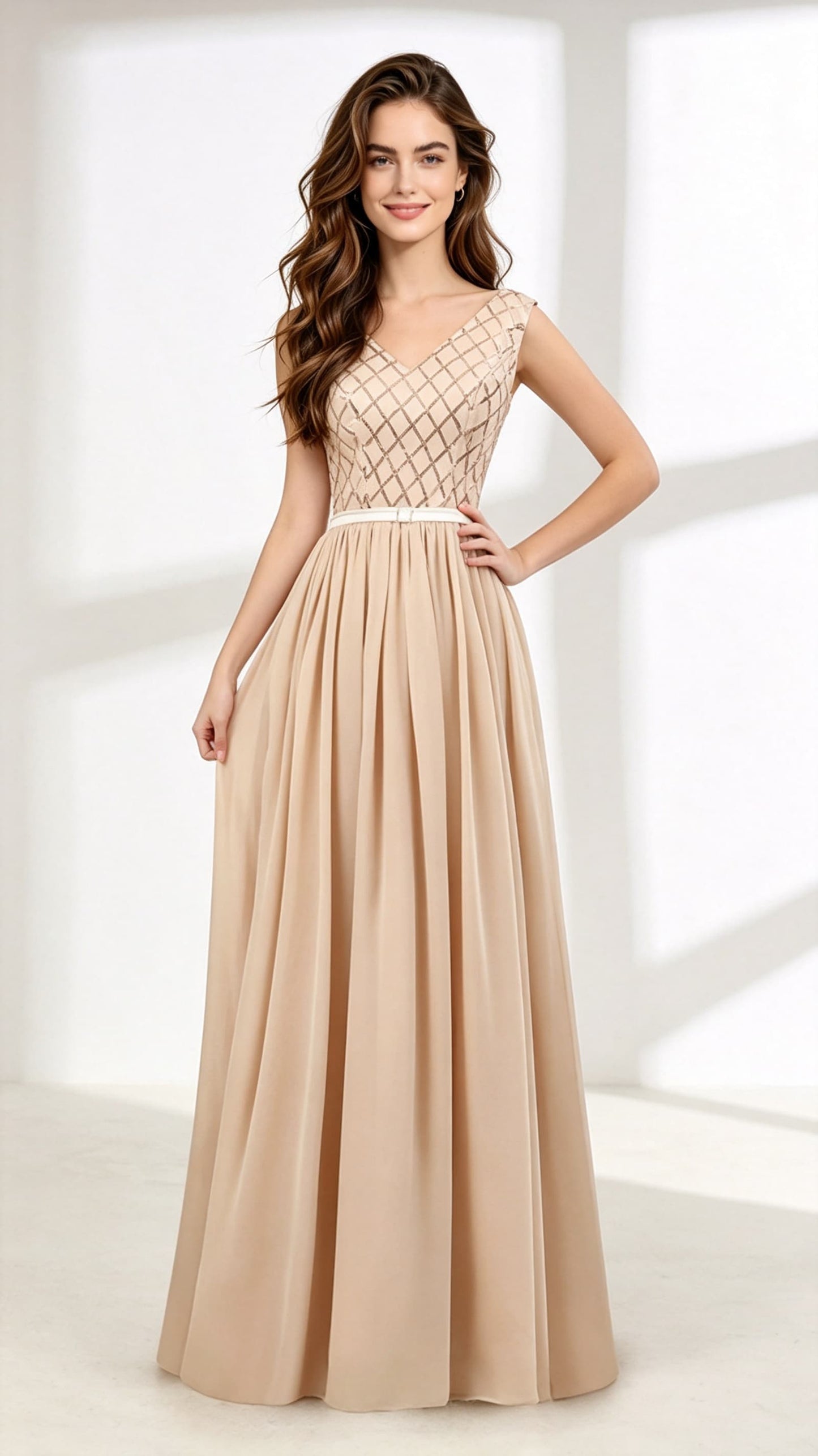 Beautiful tailored A-line Yellow Evening Dress V Neck Chiffon Long Formal Dress LFNL0608