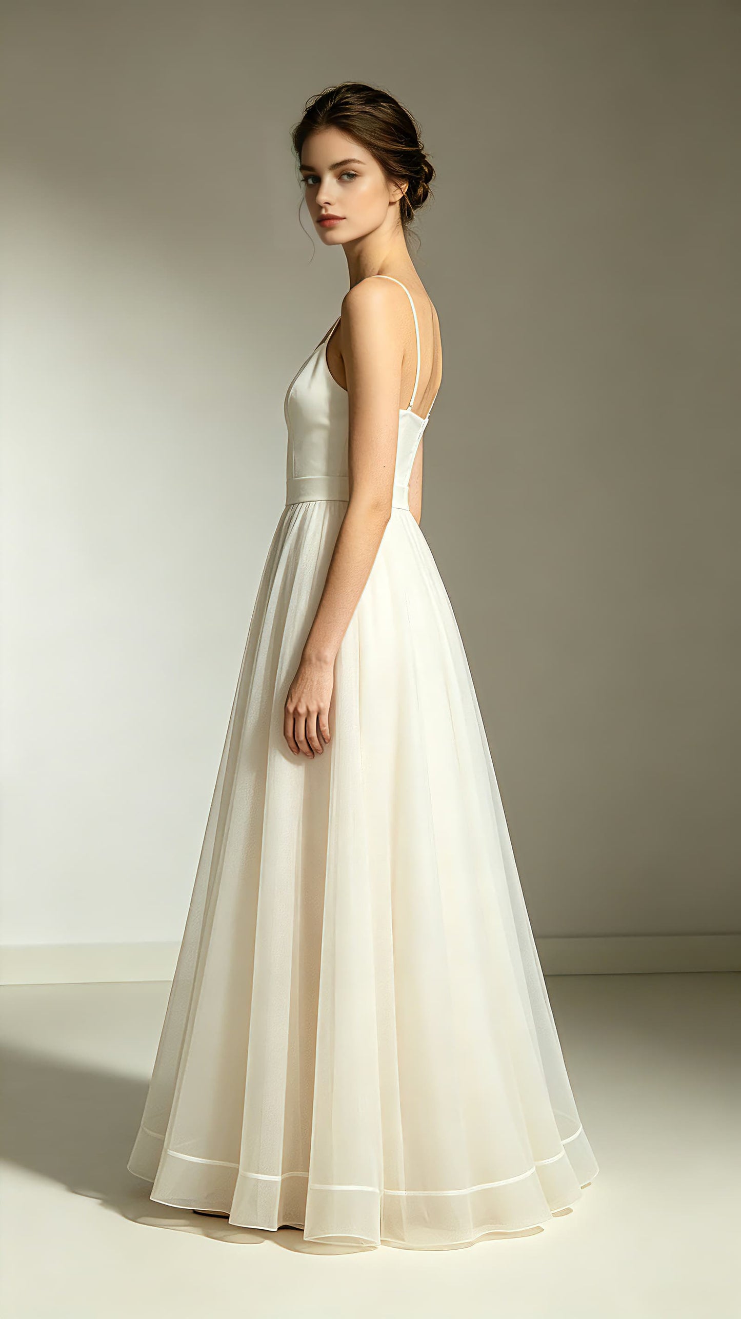Romantic A-line Ivory Graduation Gown Straps Satin Tulle Maxi Dress LFNL0754
