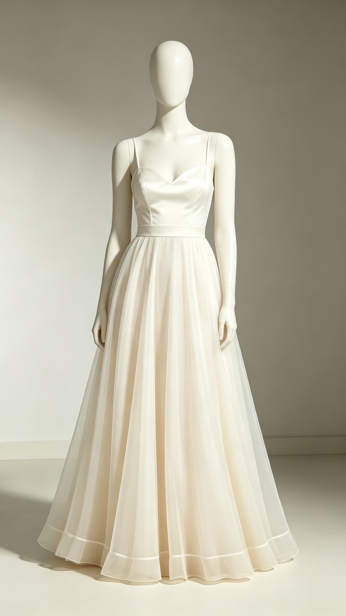Romantic A-line Ivory Graduation Gown Straps Satin Tulle Maxi Dress LFNL0754