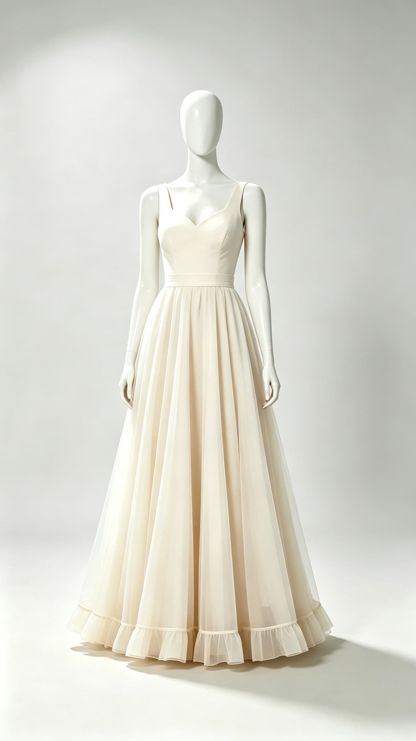 Gorgeous A-line Ivory Evening Gowns V Neck Satin Tulle Maxi Dress LFNL0756
