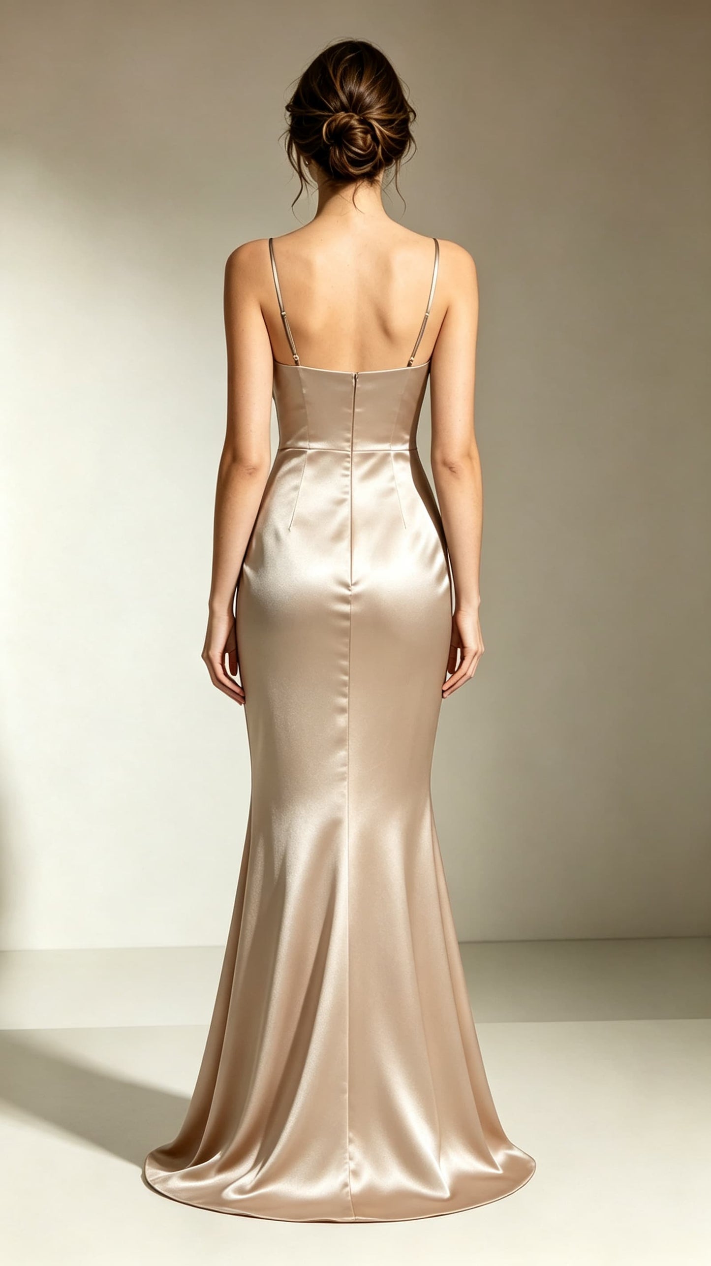 Elegant Mermaid Champagne Evening Gowns Straps Satin Maxi Dress LFNL0753