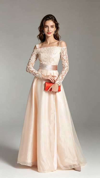 Stunning A-line Pink Evening Gowns Lace Formal Dress LFNC0010