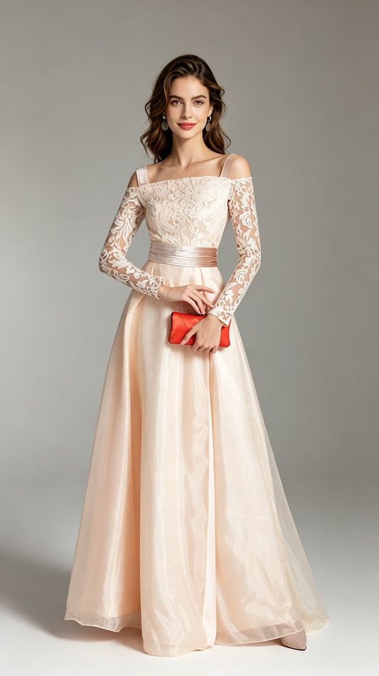 Stunning A-line Pink Evening Gowns Lace Formal Dress LFNC0010