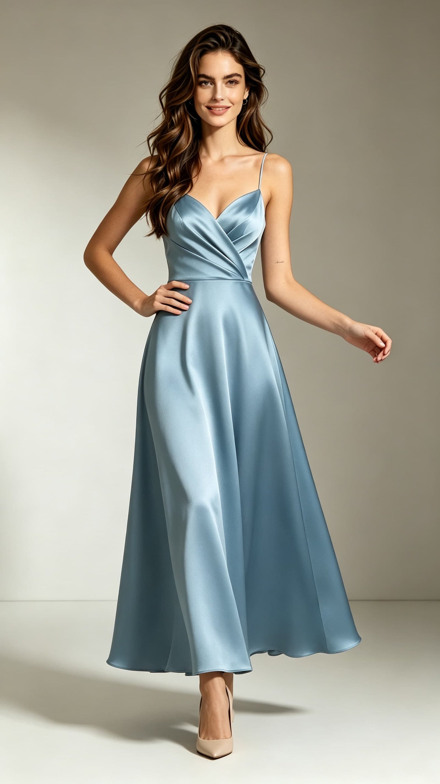 Romantic A-line Blue Evening Gowns Straps Satin Long Formal Dress LFNL0713