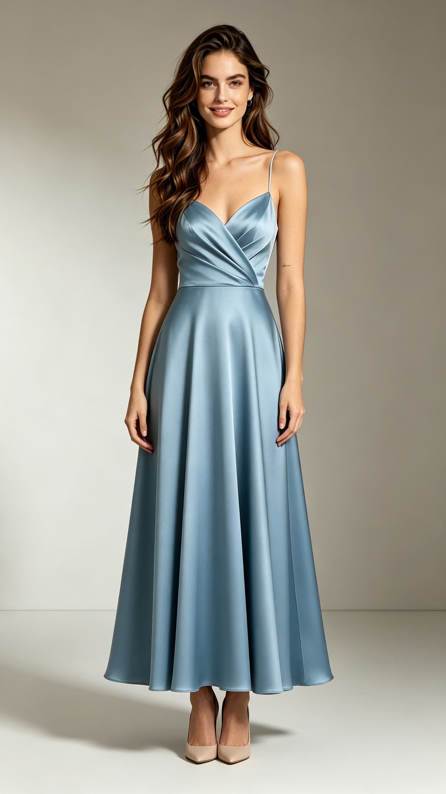 Romantic A-line Blue Evening Gowns Straps Satin Long Formal Dress LFNL0713