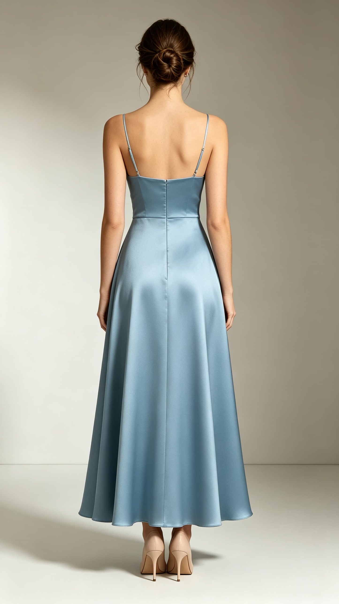 Romantic A-line Blue Evening Gowns Straps Satin Long Formal Dress LFNL0713