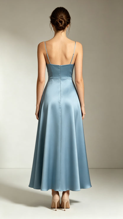 Romantic A-line Blue Evening Gowns Straps Satin Long Formal Dress LFNL0713