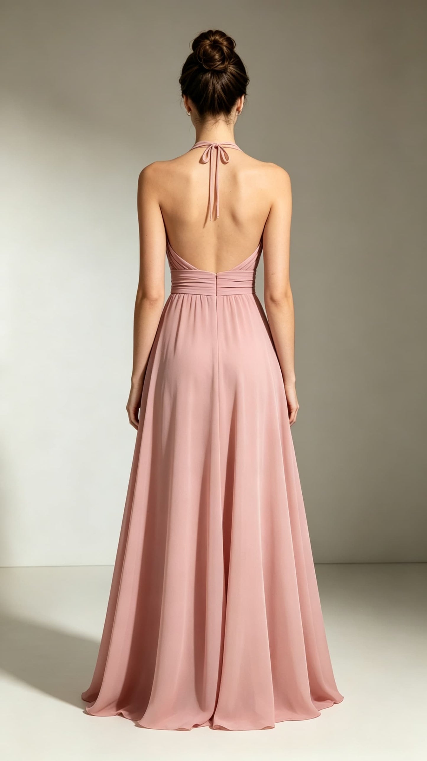 Feminine A-line Pink Evening Gowns Halter Chiffon Maxi Dress LFNL0780
