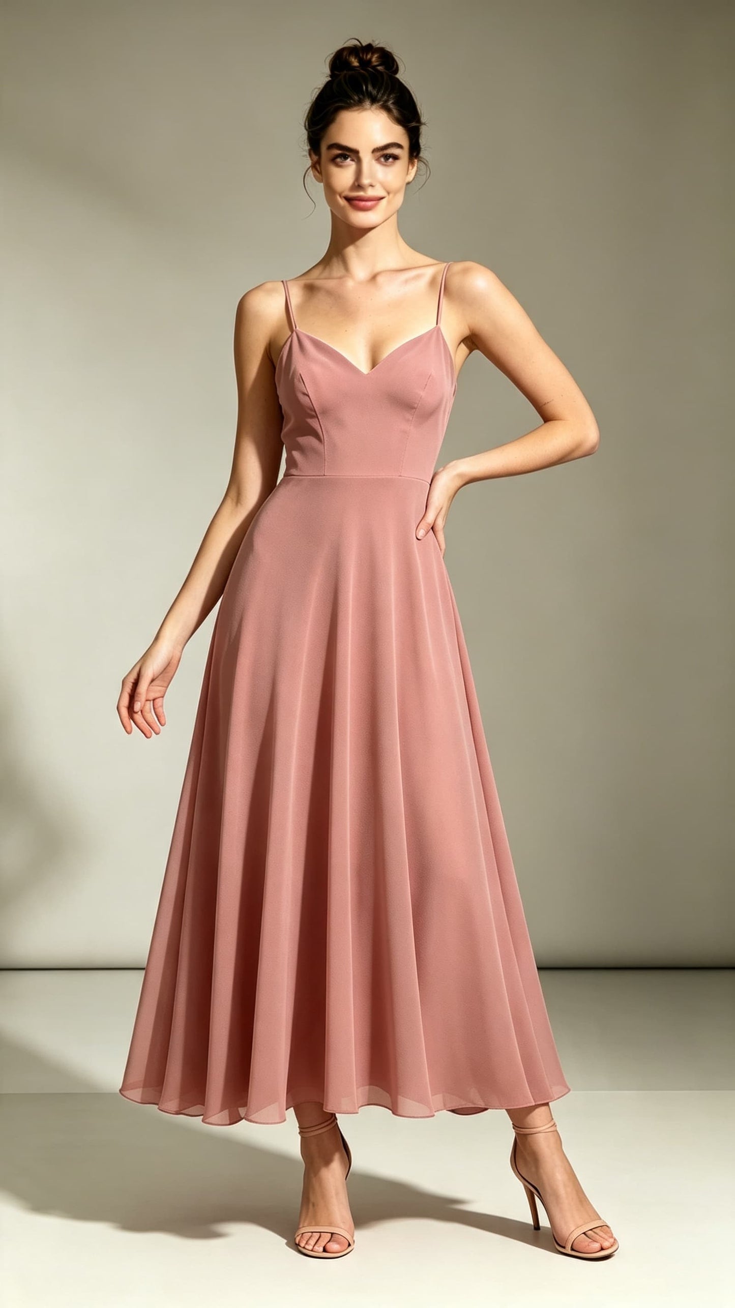 2026 A-line Pink Bridesmaid Gowns Straps Chiffon Maxi Dress LFNL0722