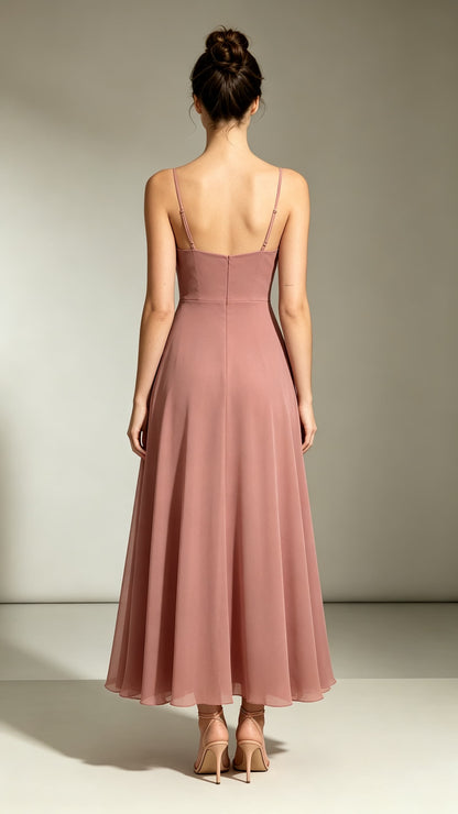 2026 A-line Pink Bridesmaid Gowns Straps Chiffon Maxi Dress LFNL0722