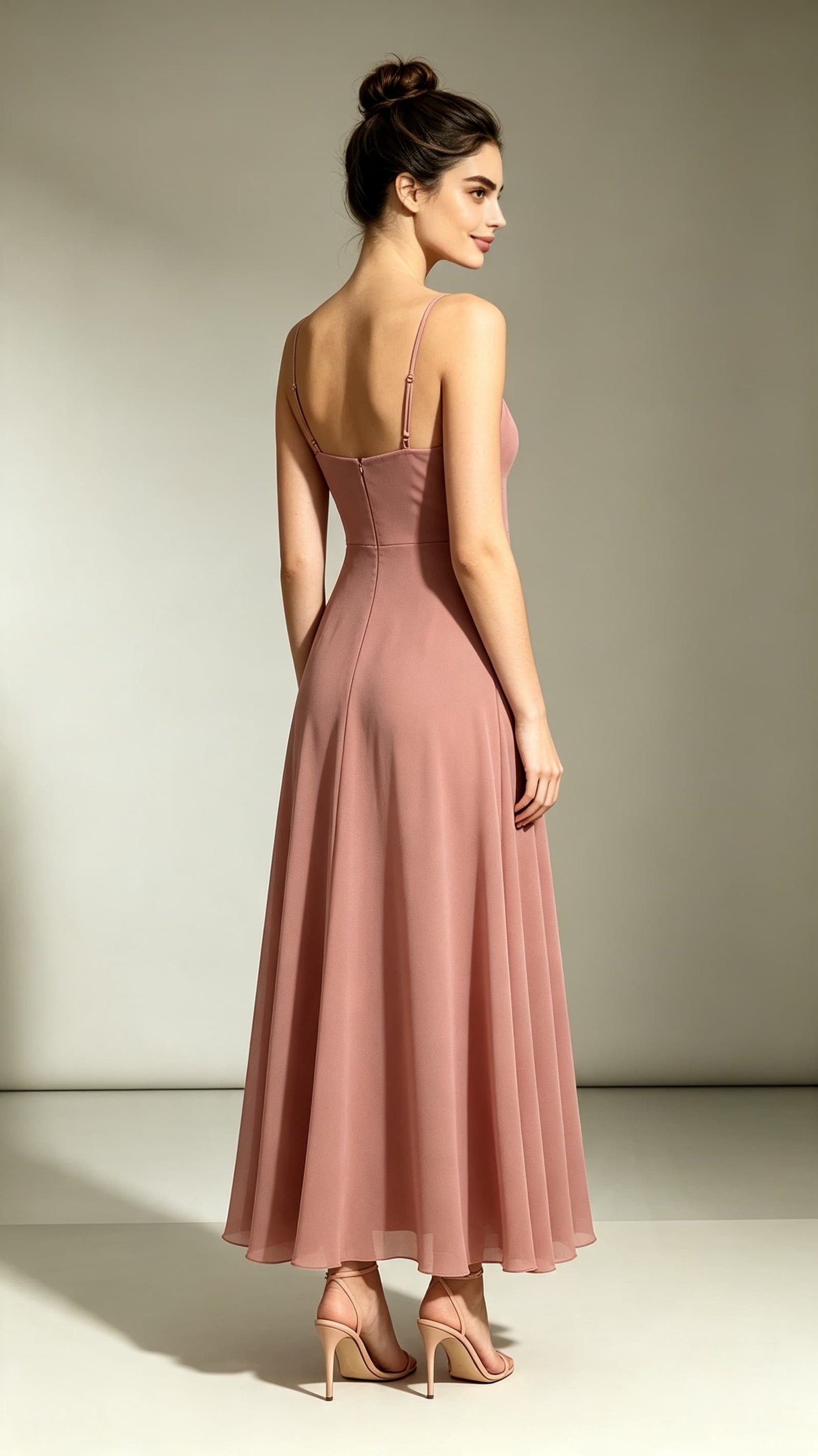 2026 A-line Pink Bridesmaid Gowns Straps Chiffon Maxi Dress LFNL0722