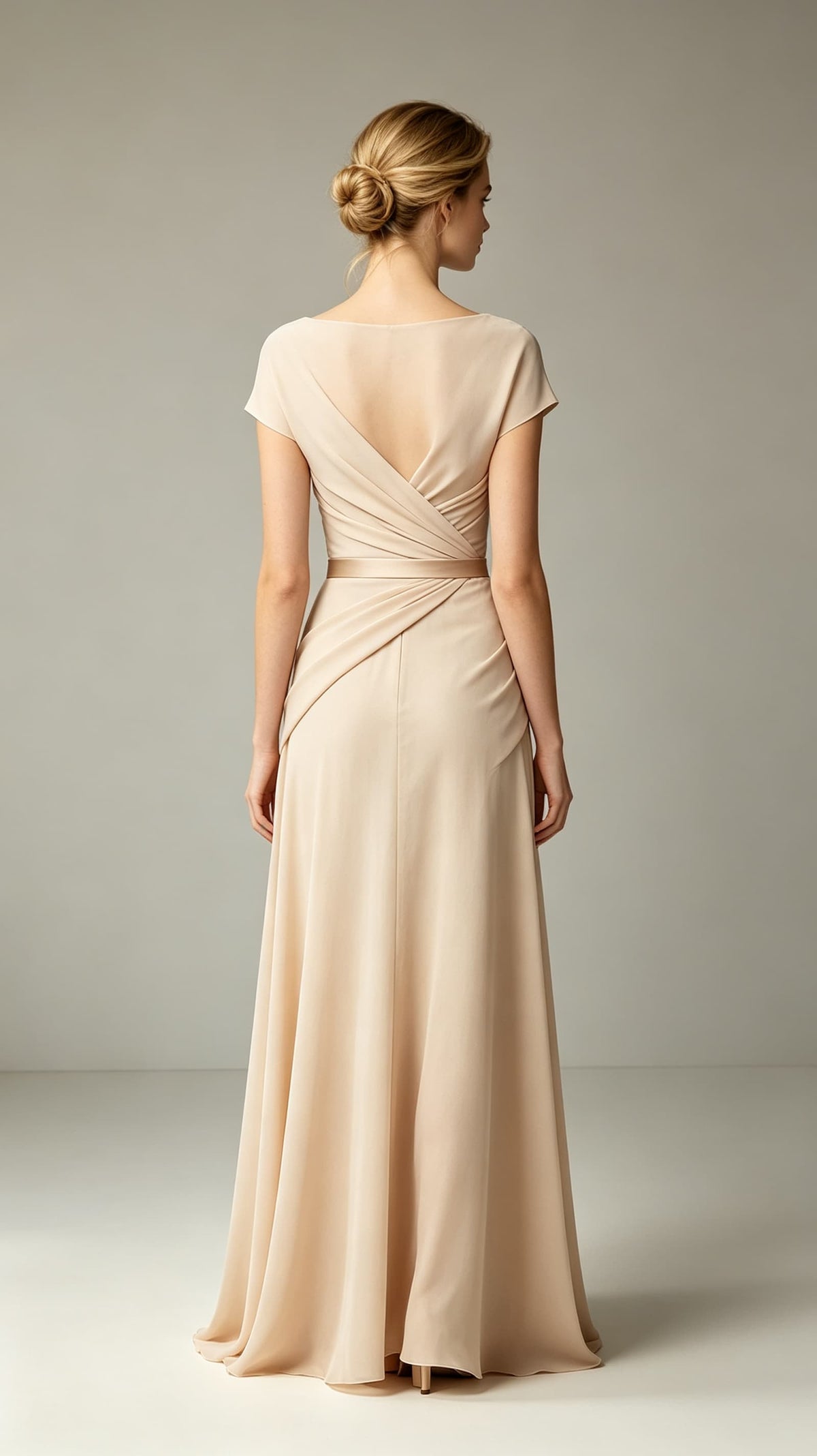 Polished A-line Champagne Evening Gowns UK V Neck Chiffon Tulle Long Prom Gowns LFNL0813
