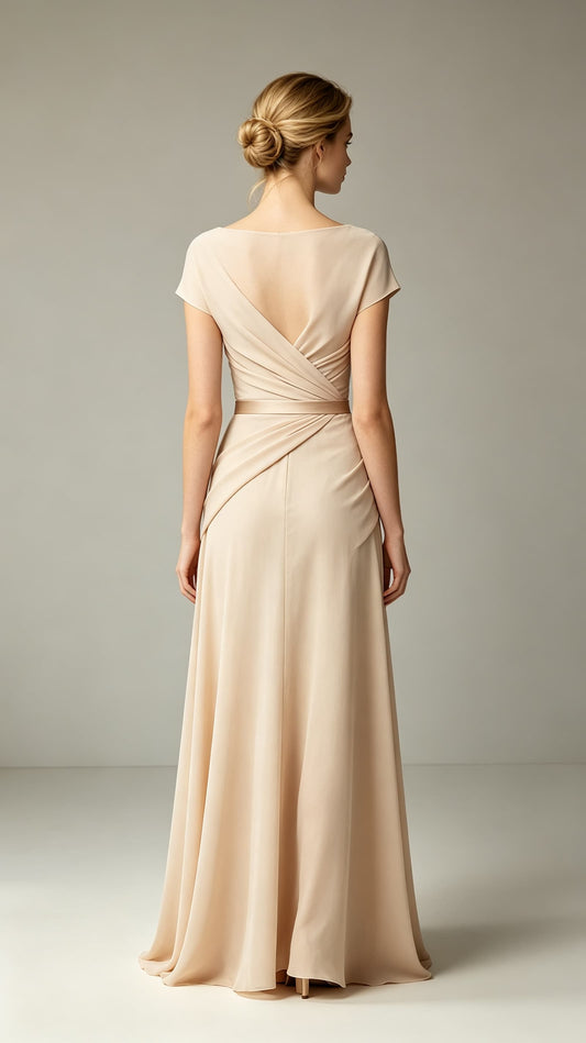 Polished A-line Champagne Evening Gowns UK V Neck Polyester Tulle Long Prom Gowns LFNL0813