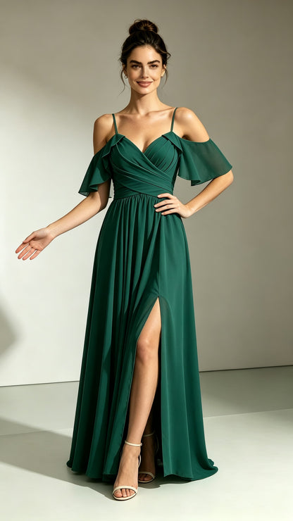 Lovely A-line Green Bridesmaid Gowns Straps Chiffon Maxi Dress LFNL0728