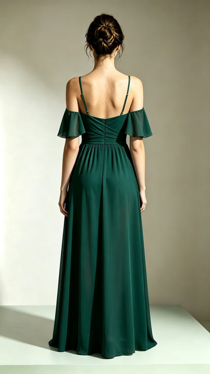 Lovely A-line Green Bridesmaid Gowns Straps Chiffon Maxi Dress LFNL0728