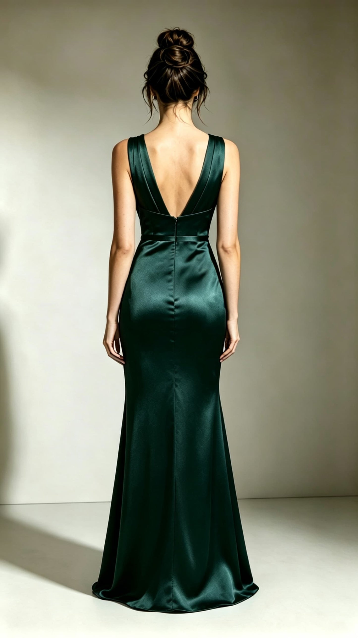 Timeless Mermaid Green Evening Gowns V Neck Satin Maxi Dress LFNL0751