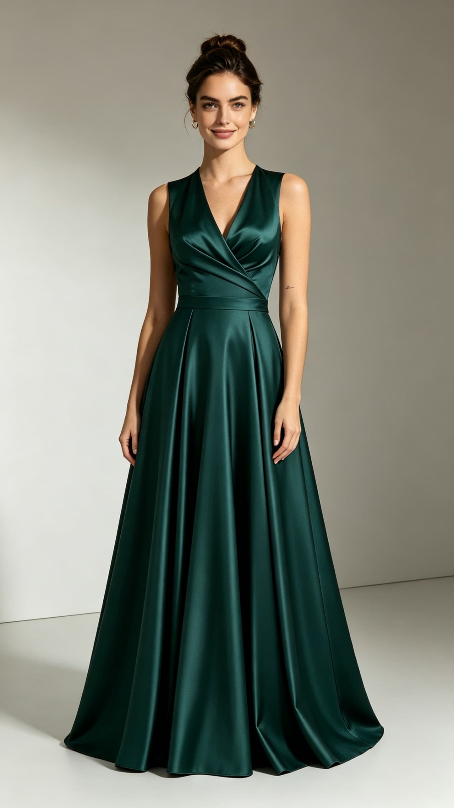 Dreamy A-line Green Evening Gowns V Neck Satin Prom Gowns LFNL0752