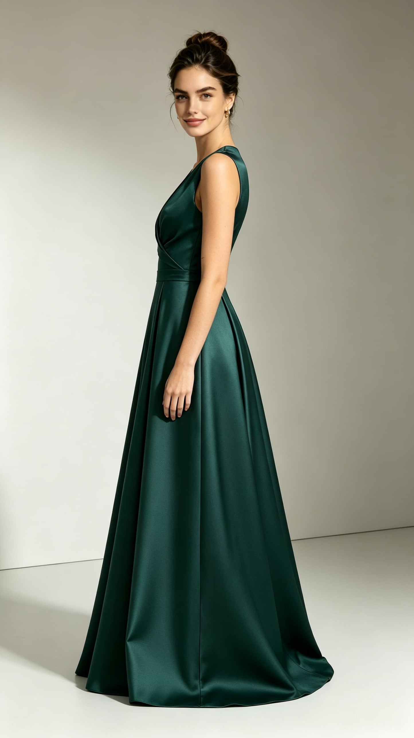 Dreamy A-line Green Evening Gowns V Neck Satin Prom Gowns LFNL0752