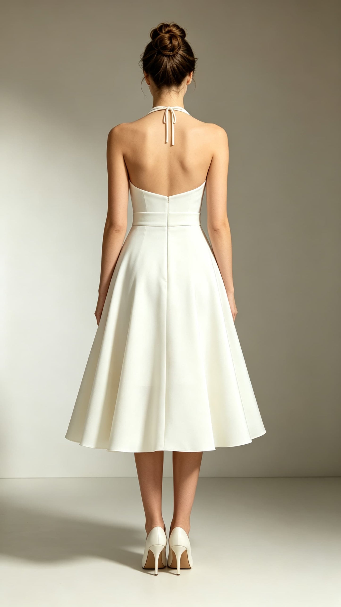 Beautiful tailored A-line Ivory Evening Gowns Halter Polyester Maxi Dress LFNL0757