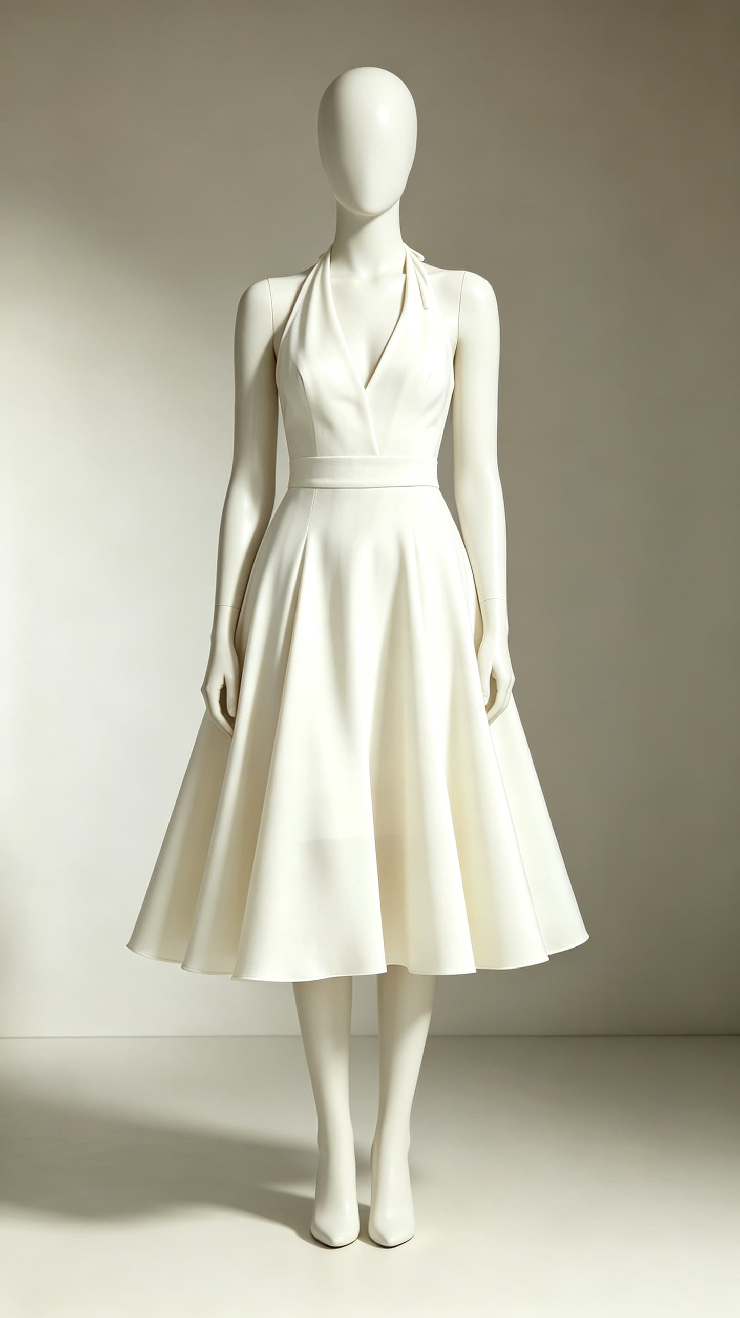 Beautiful tailored A-line Ivory Evening Gowns Halter Polyester Maxi Dress LFNL0757