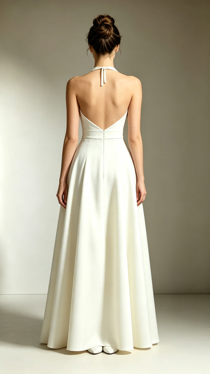 Classy A-line Ivory Evening Gowns Halter Polyester Prom Gowns LFNL0758