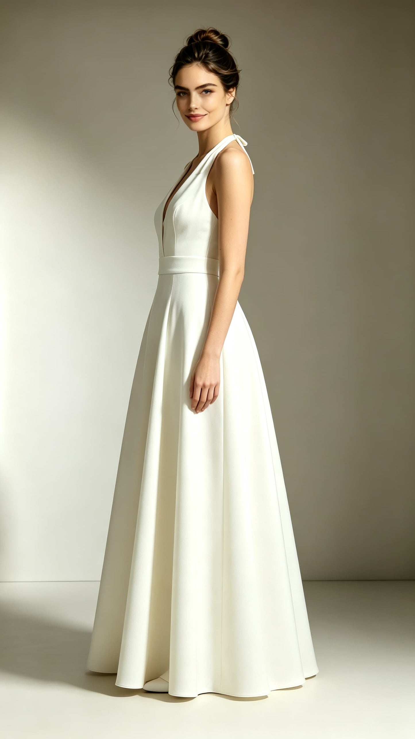 Classy A-line Ivory Evening Gowns Halter Polyester Prom Gowns LFNL0758