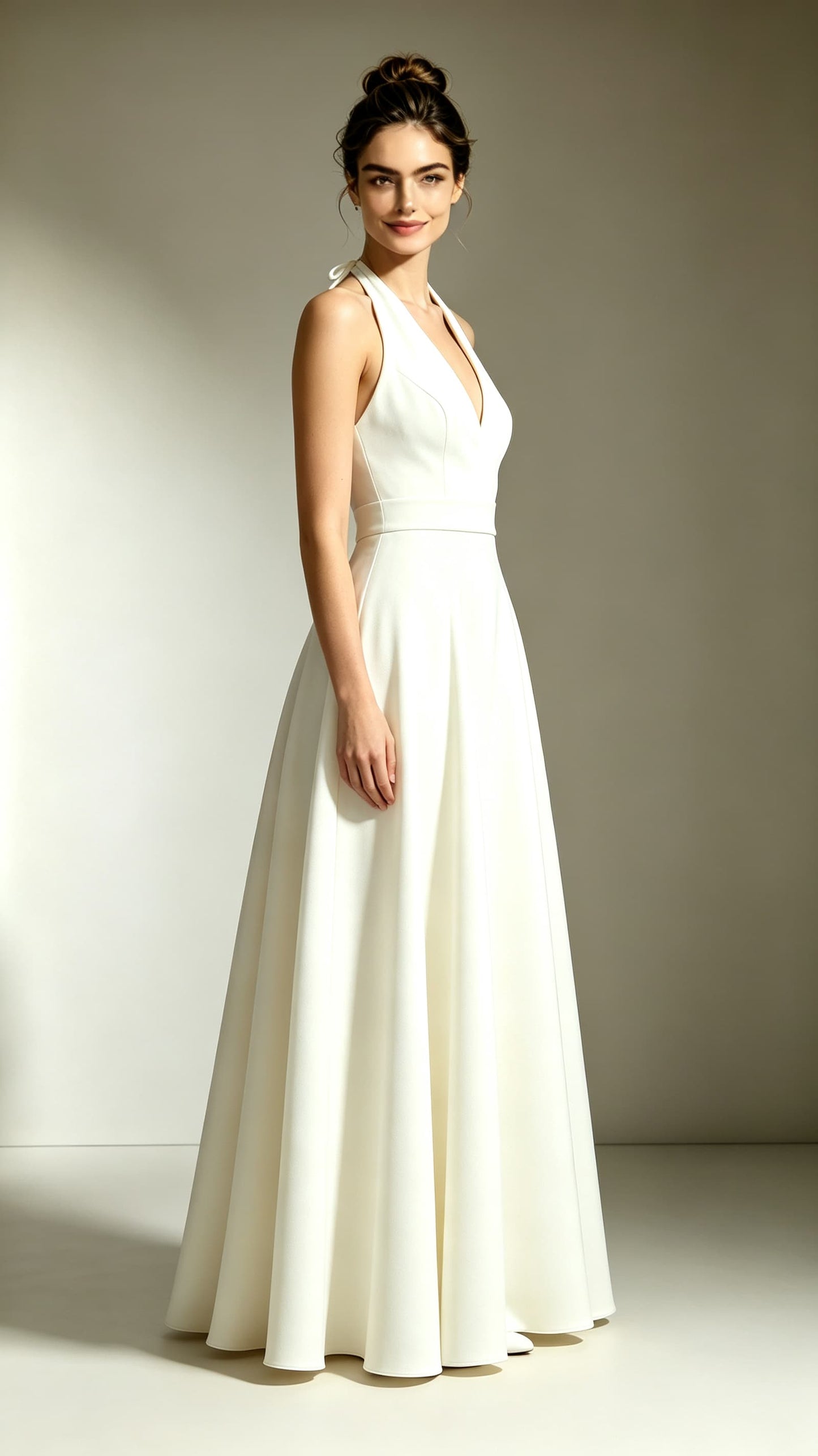 Classy A-line Ivory Evening Gowns Halter Polyester Prom Gowns LFNL0758