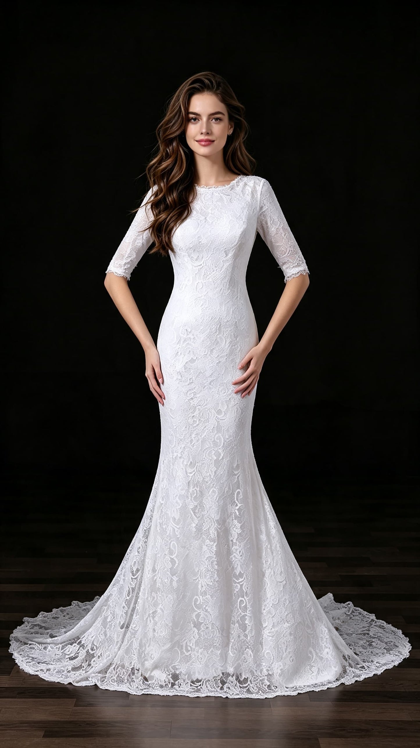 Lightweight Mermaid White Wedding Dress Round neck Lace Long Formal Dress LFNL0677