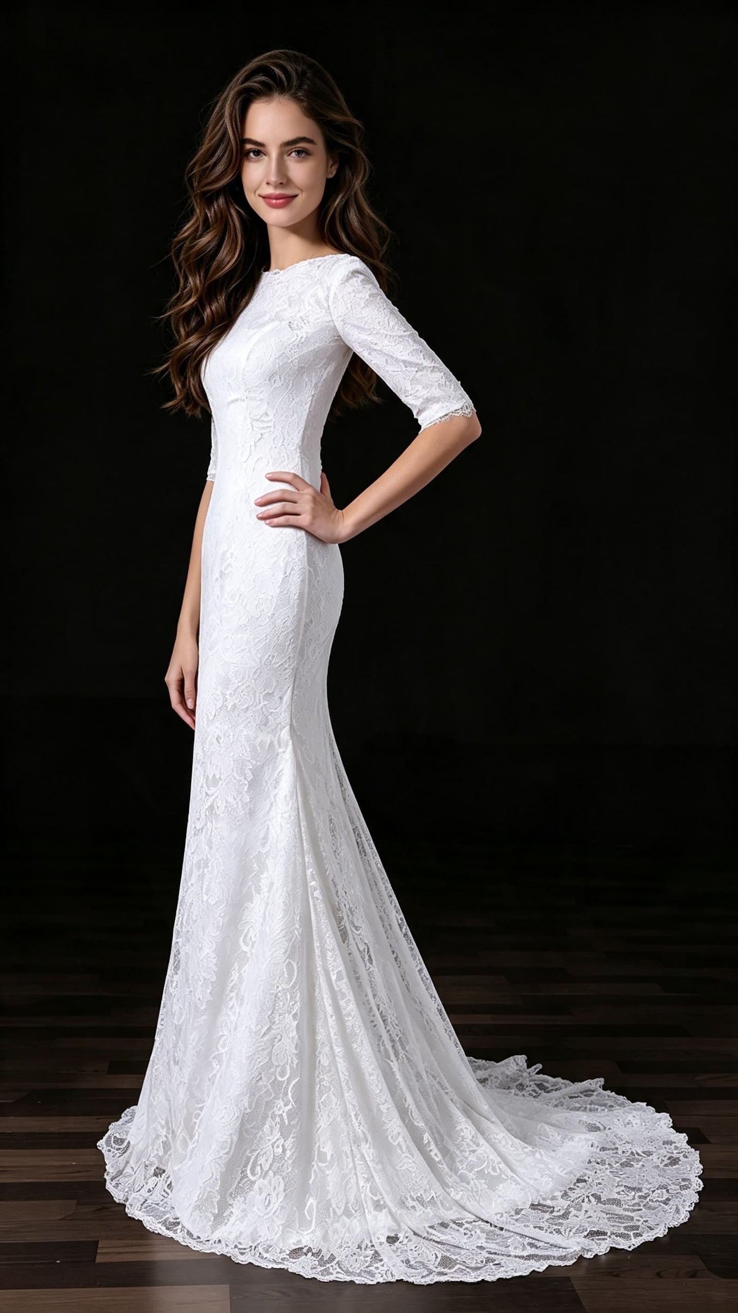 Lightweight Mermaid White Wedding Dress Round neck Lace Long Formal Dress LFNL0677
