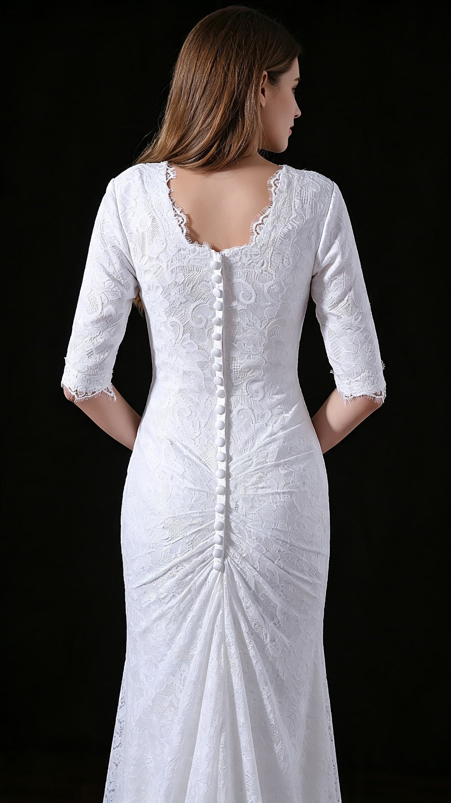 Lightweight Mermaid White Wedding Dress Round neck Lace Long Formal Dress LFNL0677