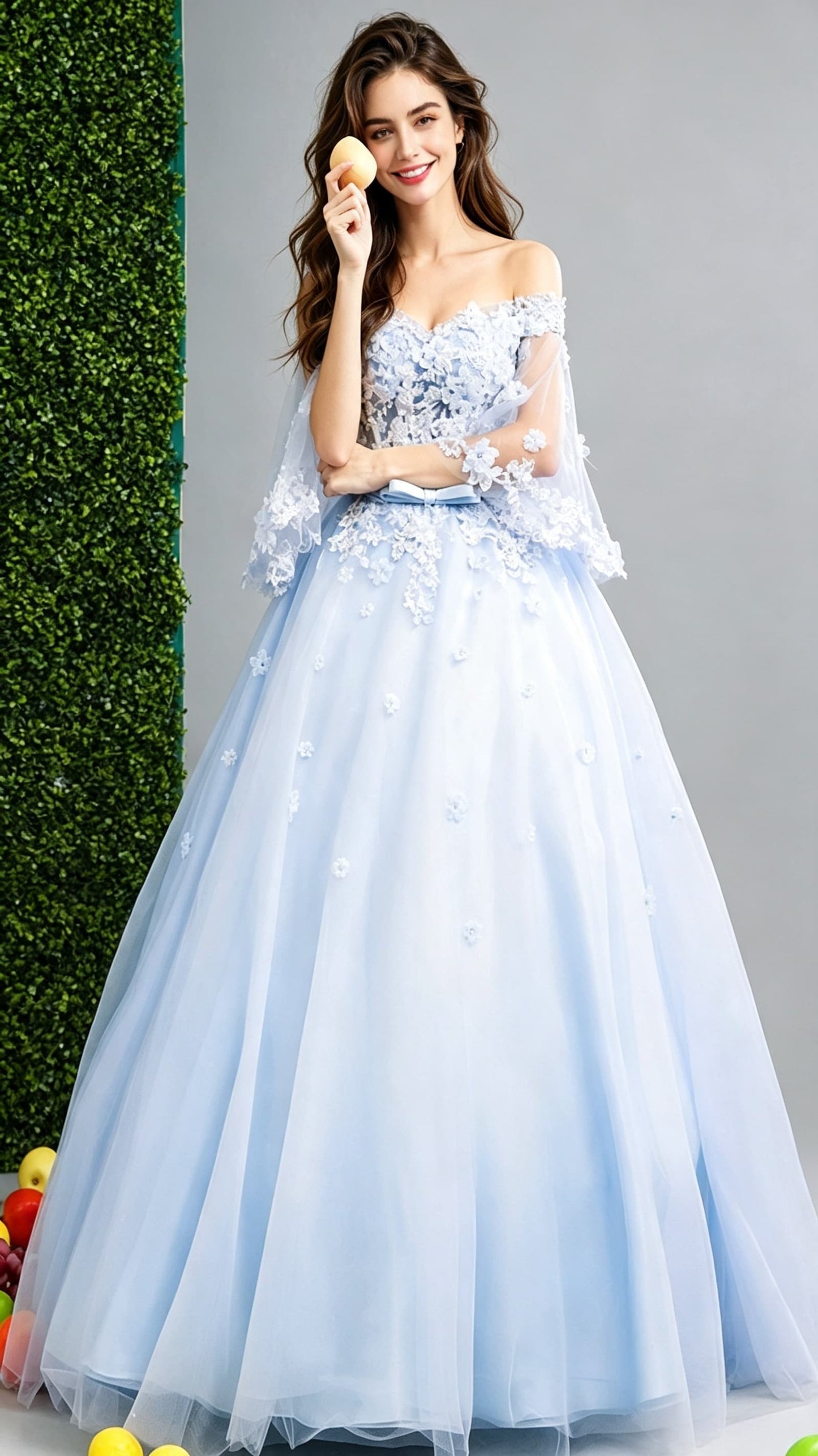 Beautiful A-line Light Blue Evening Dress Off Shoulder Tulle Ball Gown LFNC0163