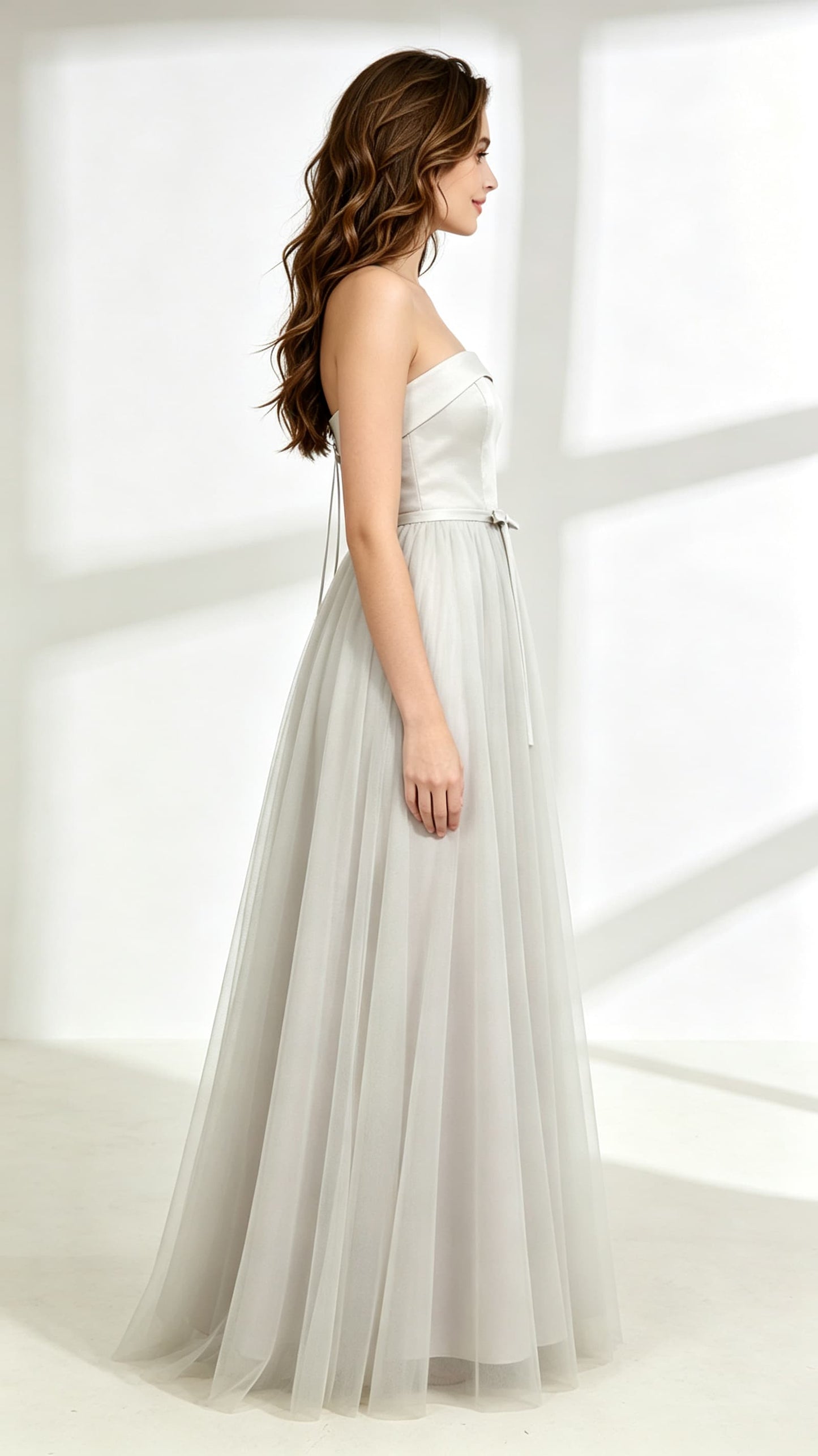 Beautiful A-line Grey Evening Dress Strapless Tulle Long Formal Dress LFNL0606