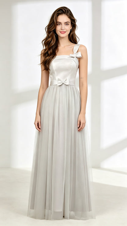 Stunning A-line Grey Evening Dress One Shoulder Tulle Long Formal Dress LFNL0607