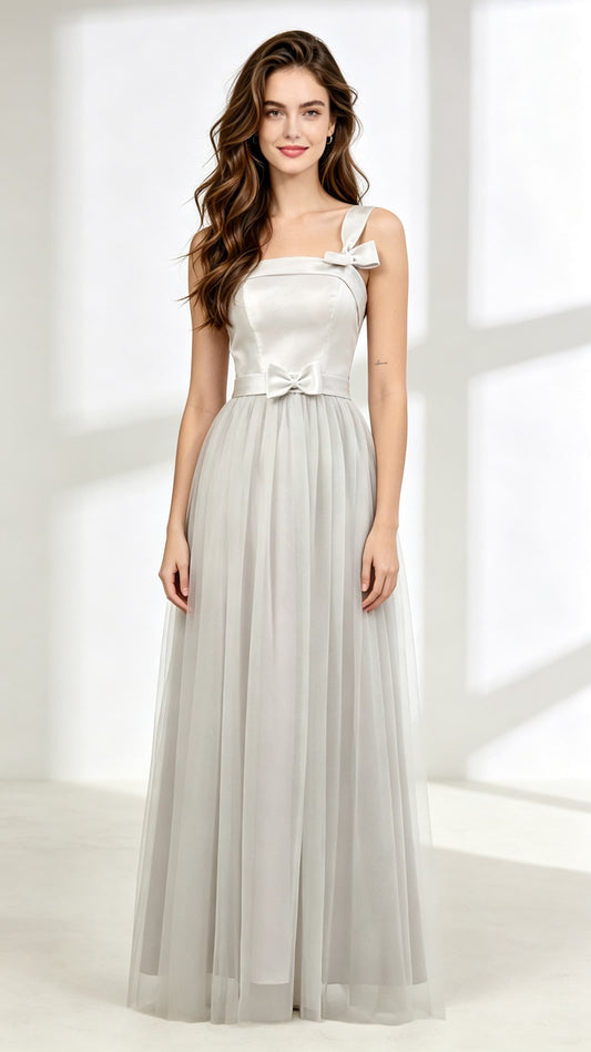 Stunning A-line Grey Evening Dress One Shoulder Tulle Long Formal Dress LFNL0607