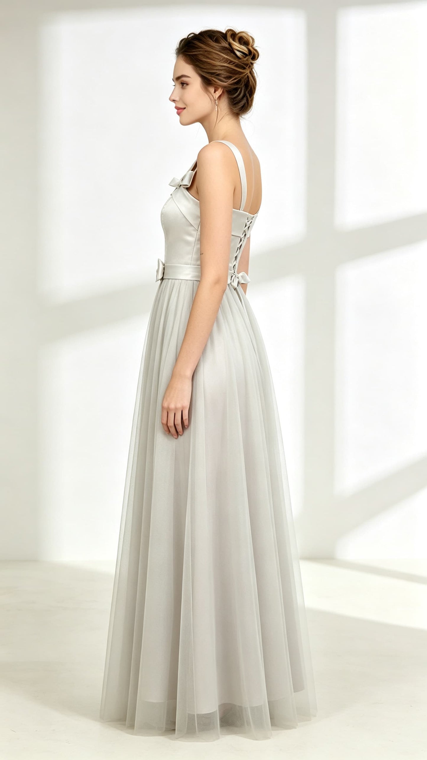 Stunning A-line Grey Evening Dress One Shoulder Tulle Long Formal Dress LFNL0607