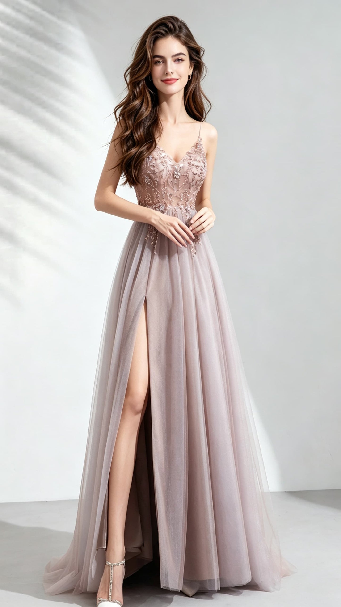 Beautiful tailored A-line Pink Evening Dress Straps Organza Long Formal Dress LFNC0143
