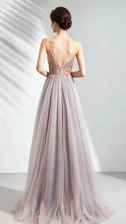 Beautiful tailored A-line Pink Evening Dress Straps Organza Long Formal Dress LFNC0143