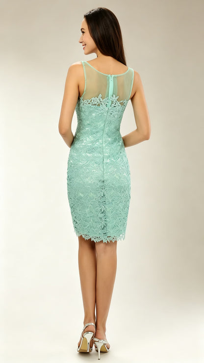 Eye-catching Mermaid Green Cocktail Dress Round Neck Lace&Tulle Short Formal Dress LFNG0023