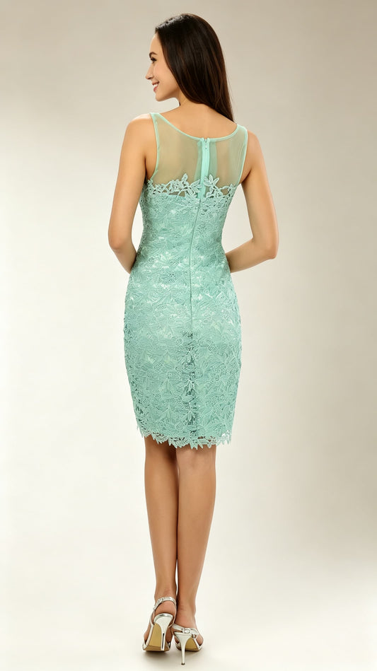 Eye-catching Mermaid Green Cocktail Dress Round Neck Lace&Tulle Short Formal Dress LFNG0023